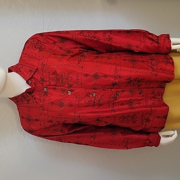 𝅺VTG BLEU BAYOU Red Silk Embroidered Beaded Holiday Shacket - Picture 3 of 10